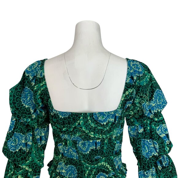 Anthropologie Porridge Tiered Poplin Blouse Top XS Green Cropped - Picture 9 of 13